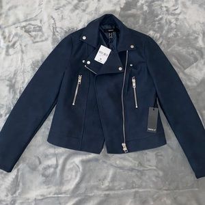 forever 21 dark blue leather jacket